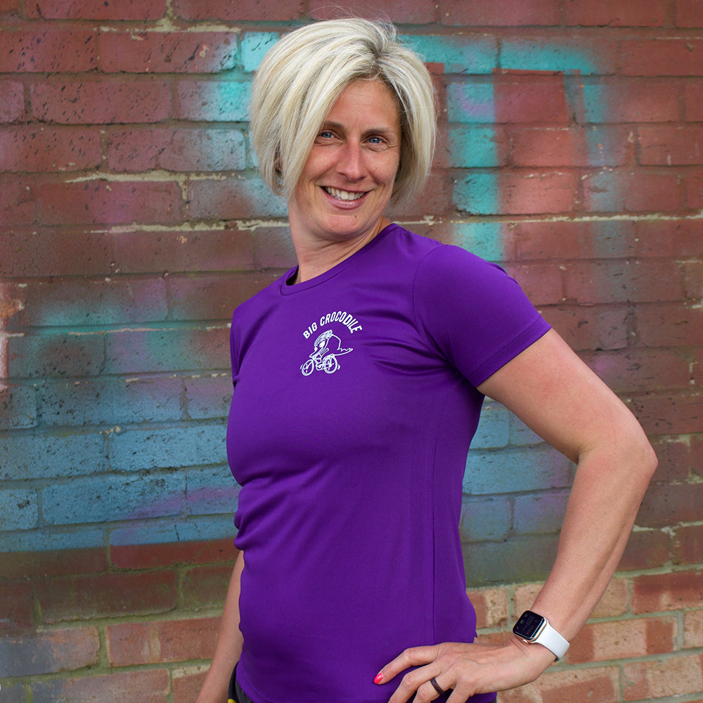 Sale Item - Purple Recycled Fabric Ladies Fit T shirt - Cycling Croc